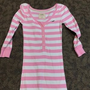 Pink and white striped hollister half sleeve shirt